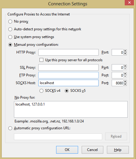 Configuring Firefox to use local SOCKS proxy