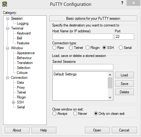 Create SSH connection with Putty