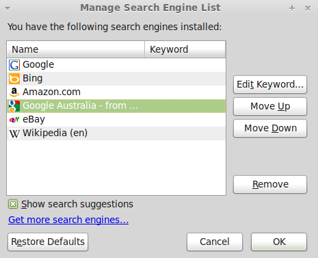 Manage Search Engines