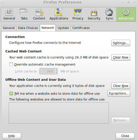 Firefox network settings